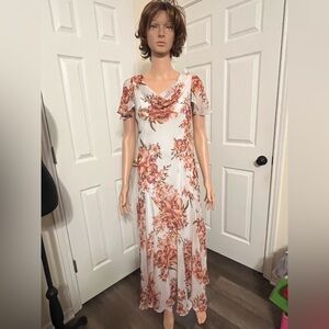 Amanda Lane White Maxi Dress with Rust Floral Print